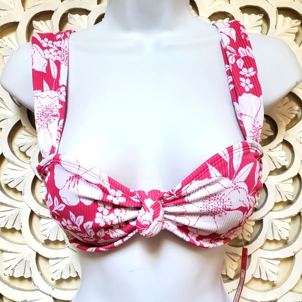 Xhilaration Floral Pink White Bikini Top Padded Silver Hardware M 4 6 NW…